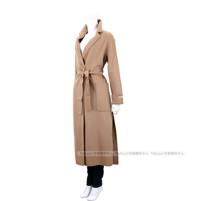 Max Mara-’S Max Mara 口袋設計駝色繫帶切斯特純羊絨大衣