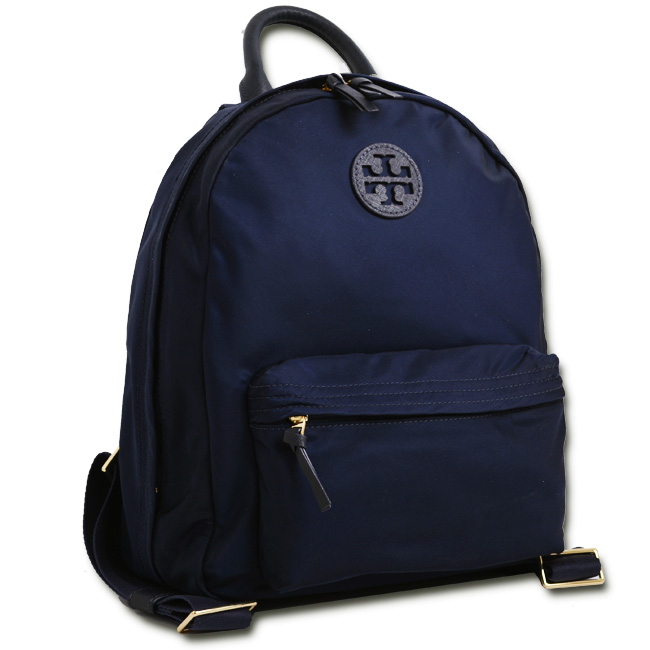 TORY BURCH ELLA 經典縫線LOGO 尼龍拉鍊事後背包-藏藍色