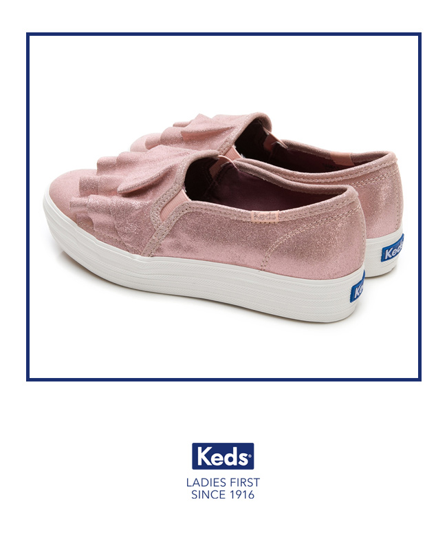 Keds TRIPLE RUFFLE 麂皮荷葉休閒鞋-玫瑰色