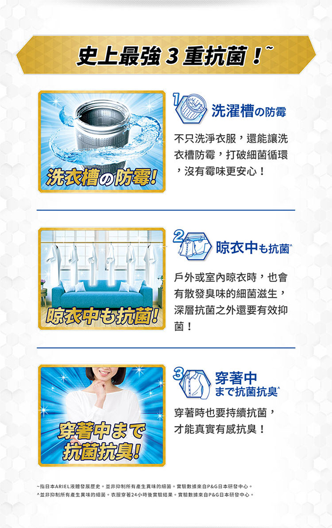 【日本No.1】Ariel 超濃縮洗衣精1+3組(910gX1瓶+720gX3包)-清香型