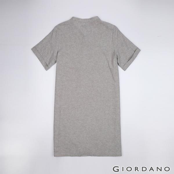 GIORDANO 女裝自然棉麻系列亨利領短袖連身裙-02 淺灰