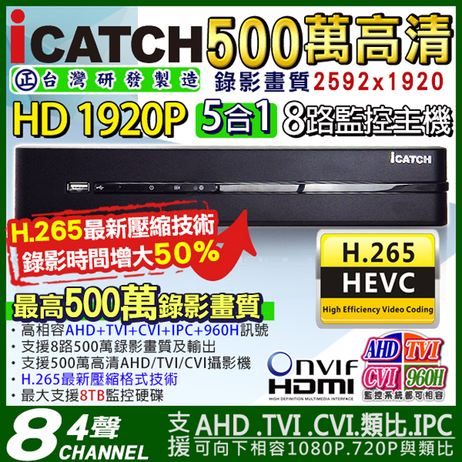監視器攝影機 - KINGNET 可取大廠 Icatch 8路監控主機 DVR