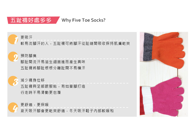 蒂巴蕾TOE SOCKS乾爽五指短襪-漸層配色