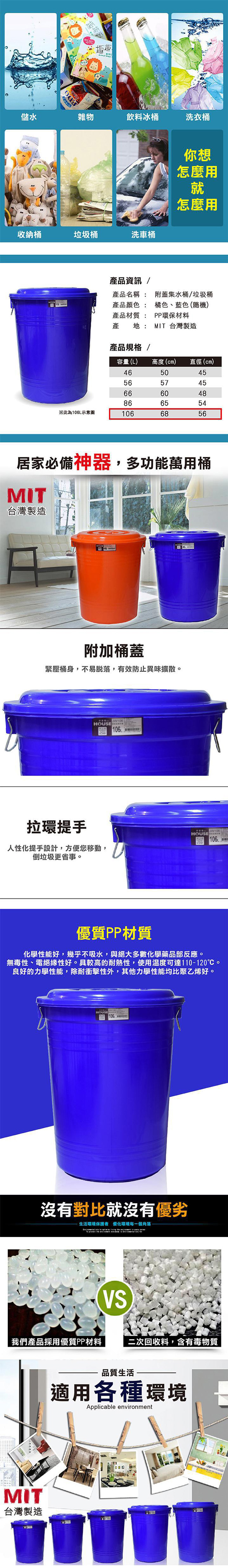 G+居家 垃圾桶萬用桶儲水桶-106L(2入組)