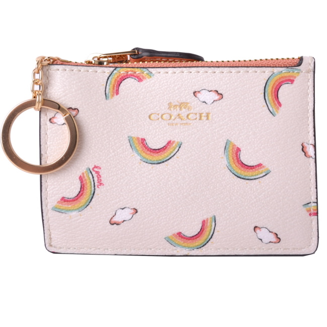 COACH 燙金馬車防刮牛皮紋卡夾/零錢鑰匙包-RAINBOW