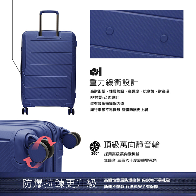 ELLE 鏡花水月系列-28吋特級極輕防刮PP材質行李箱-深藍EL31210