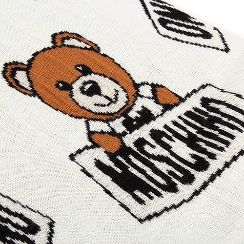 MOSCHINO 經典TOY小熊混織羊毛圍巾-米白色