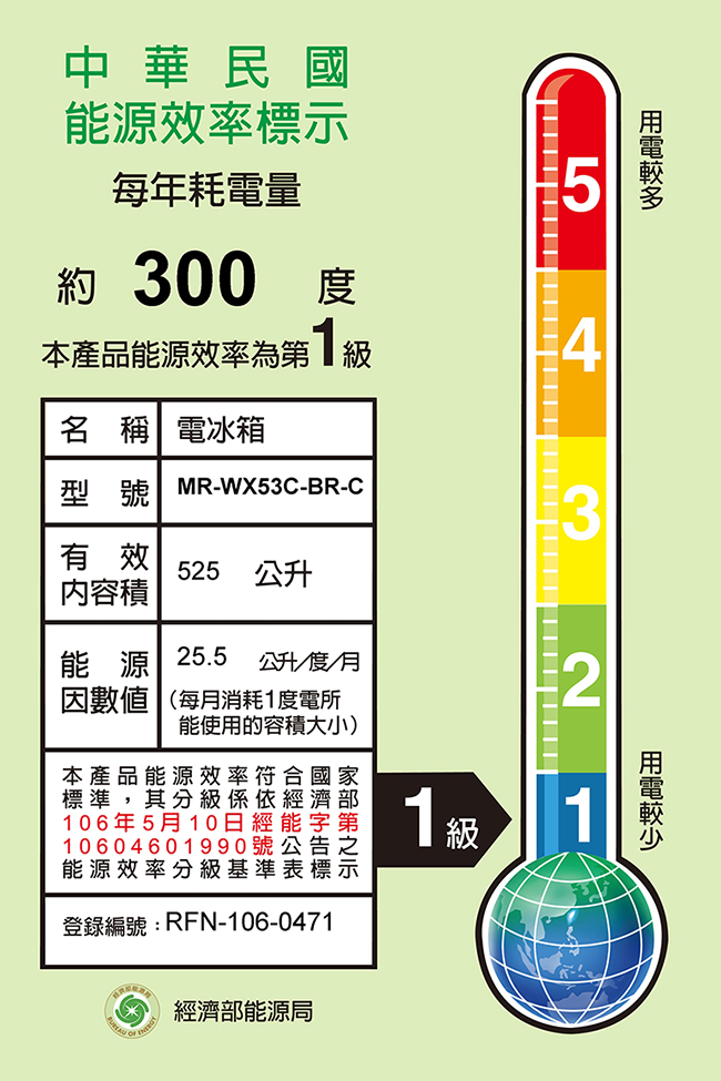 MITSUBISHI三菱 525L 1級變頻6門冰箱 MR-WX53C-BR/W