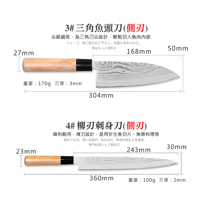 TengYue 大馬士革紋廚刀組(4款+刀架)