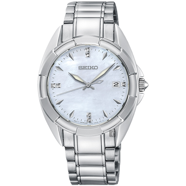 SEIKO精工 CS 網美時尚晶鑽女錶(SKK885P1)-珍珠貝x銀色/33mm