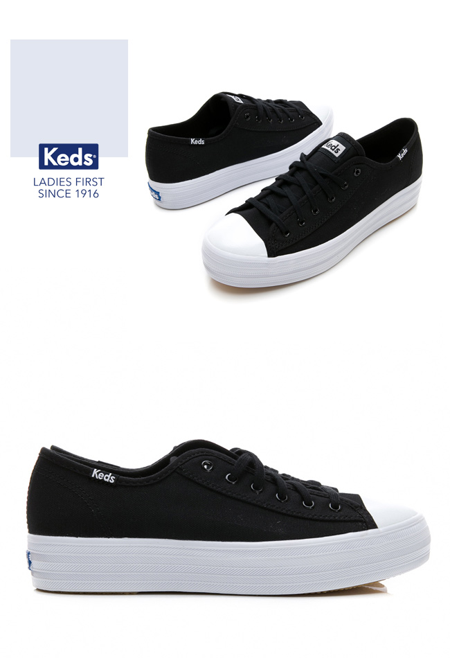 Keds TRIPLE KICK 復刻厚底綁帶休閒鞋-黑/白