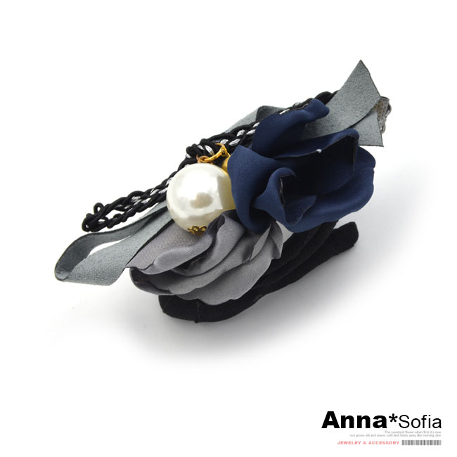 AnnaSofia 雙色花瓣垂珠 盤髮棒盤髮器髮圈(藍灰系)