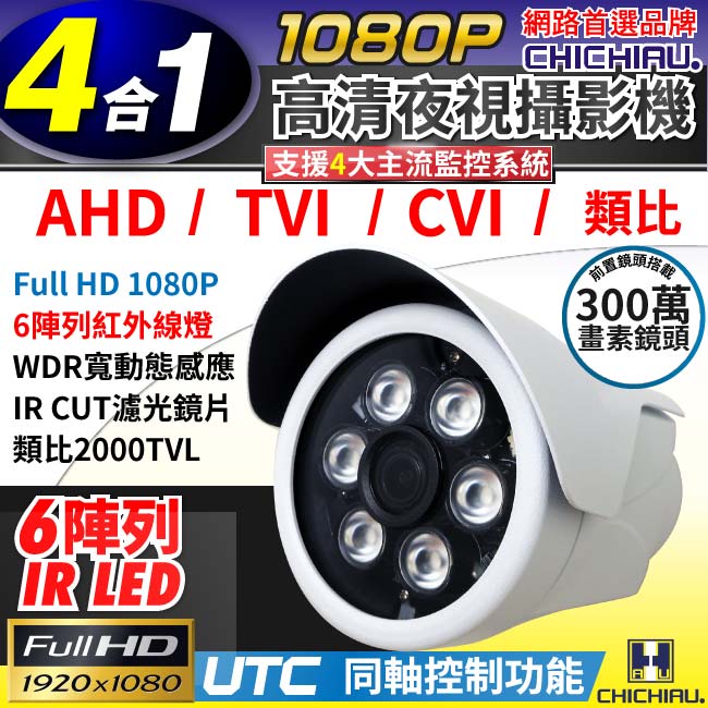 奇巧 四合一 AHD TVI CVI 1080P 200萬6陣列燈高清監視器攝影機