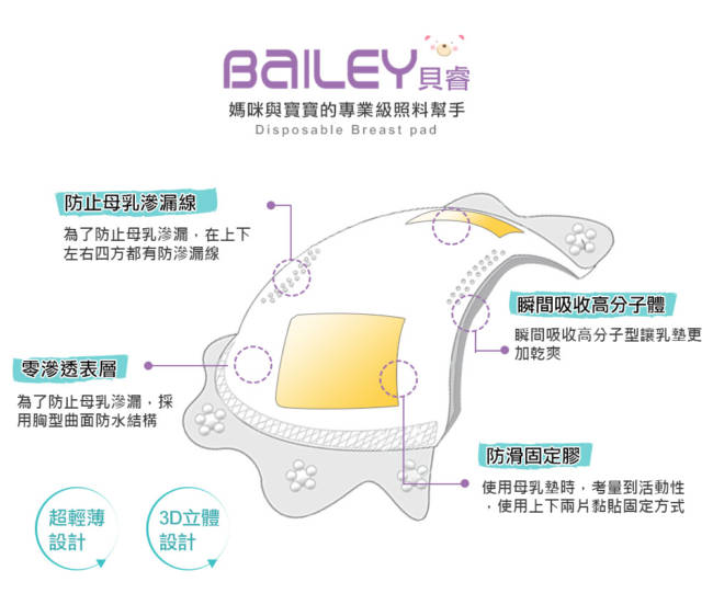 韓國BAILEY貝睿 母乳儲存袋(壺嘴型30入)+防溢乳墊(50入)