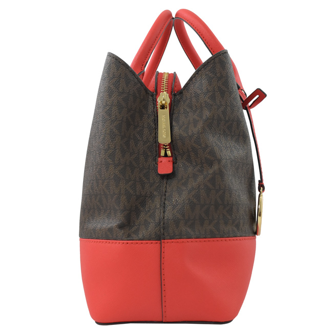 MICHAEL KORS SAVANNAH 拼接款雙層兩用包(深咖橘/大)