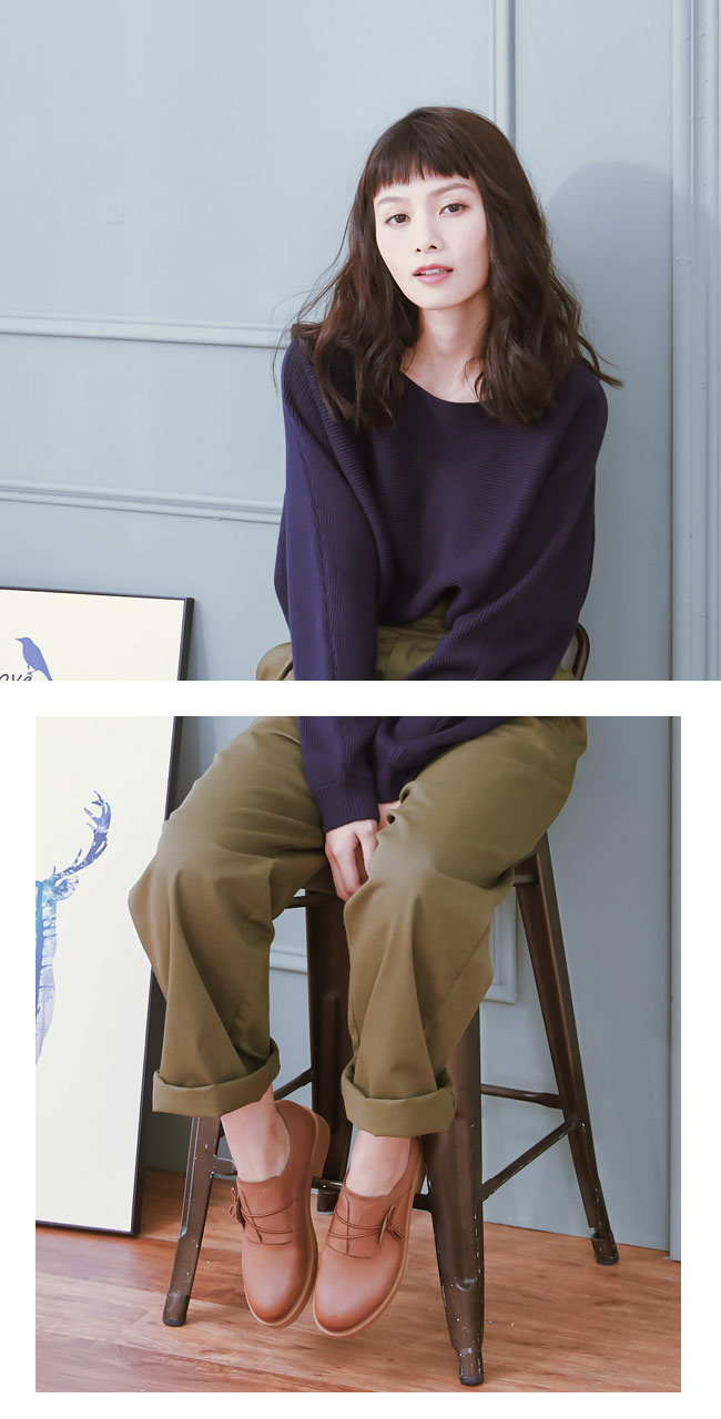 2.Maa 漸層牛皮側綁帶粗跟牛津鞋 - 棕