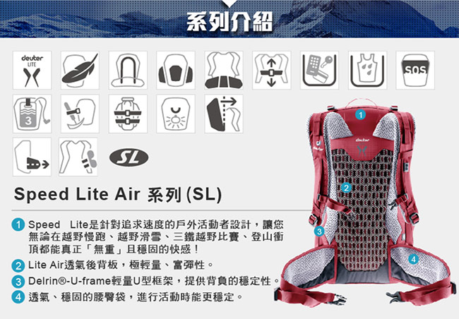 【德國DEUTER】SPEED LITE超輕量旅遊背包22SL(3410318莓紅)