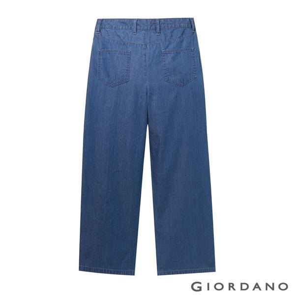 GIORDANO 女裝純棉薄牛仔九分寬褲-72 中藍