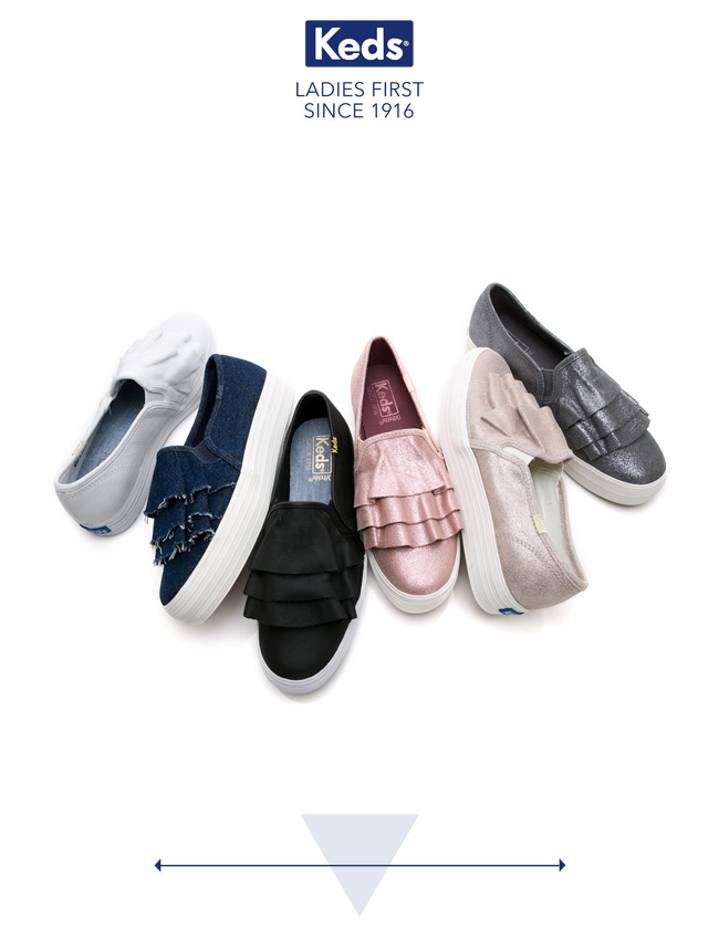 Keds TRIPLE RUFFLE 皮革荷葉休閒鞋-白