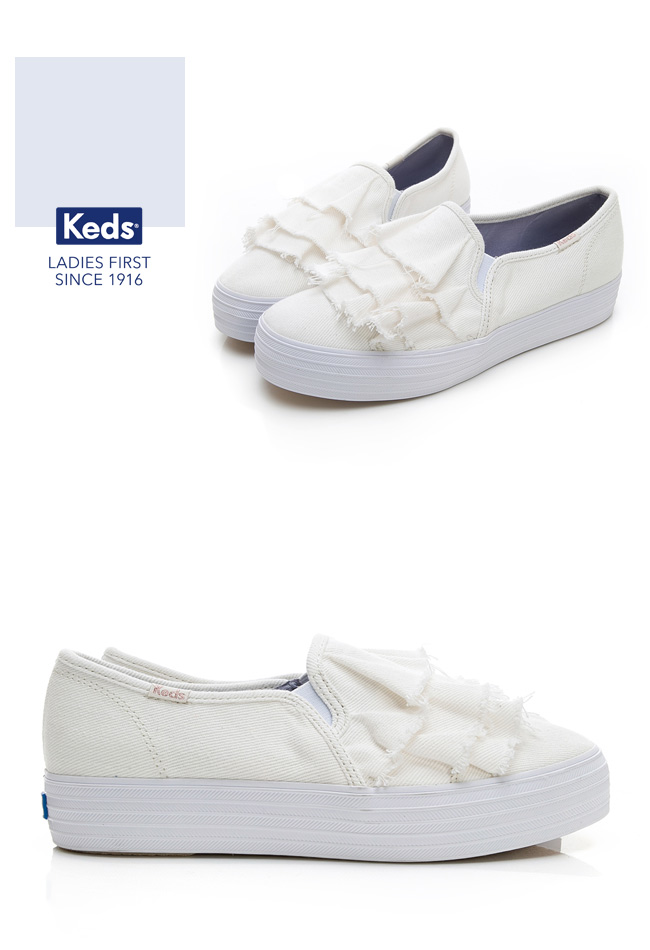 Keds TRIPLE RUFFLE 單寧荷葉休閒鞋-白色