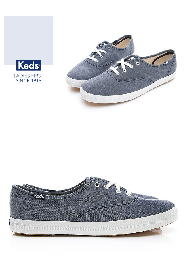 Keds CHAMPION 玩色經典綁帶休閒鞋-藍