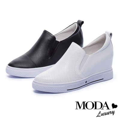 休閒鞋 MODA Luxury 極簡百搭實穿全真皮內增高厚底休閒鞋－黑