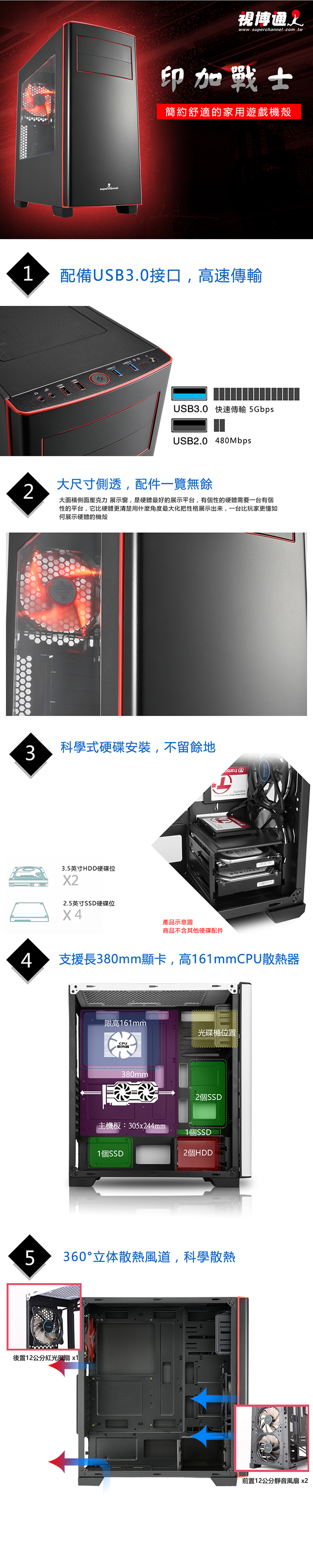 Superchannel 視博通 印加戰士 ATX 透側 電腦機殼