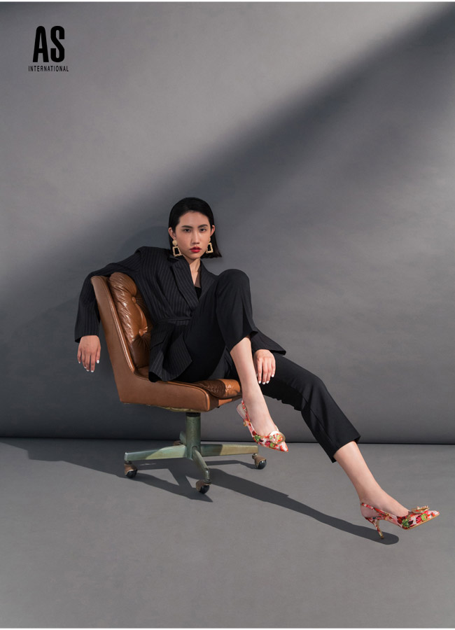 高跟鞋 AS 熱帶風情金屬鑽釦花布繫帶高跟鞋－粉