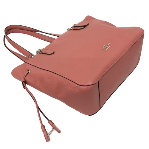 COACH 經典LOGO 鍊條牛皮肩背大托特包(乾燥玫瑰)