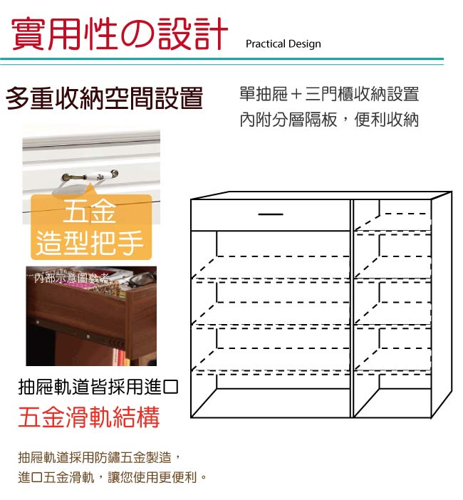 文創集 茉莉歐風白3.3尺三門鞋櫃/玄關櫃-100x34x100cm免組