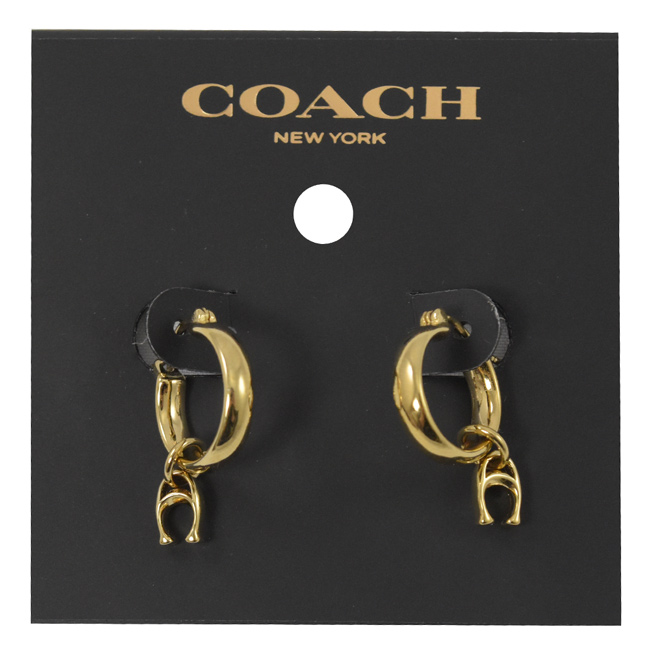 COACH 小C字簍空LOGO耳環(金色)