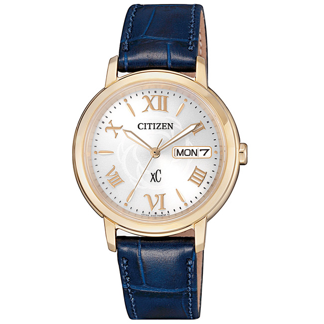 CITIZEN星辰xC光動能真皮時尚手錶(EW2422-21A)-金X藍/32mm