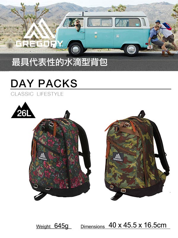 Gregory 26L DAY PACK後背包闇黑印花