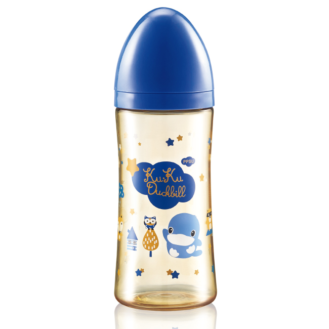KU.KU酷咕鴨-星燦寬口葫蘆奶瓶300ml(藍/紫)