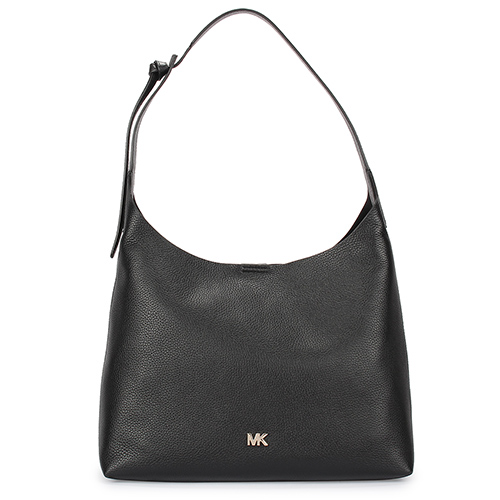 MICHAEL KORS Junie 金LOGO素面荔枝皮革肩背包-中/黑色