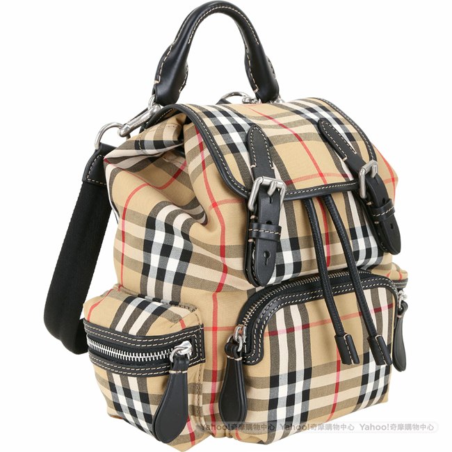 (無卡分期12期) BURBERRY The Rucksack 小型格紋拼接軍旅背包