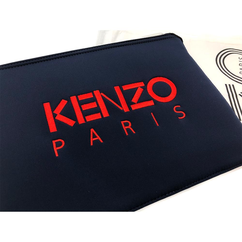 KENZO 經典刺繡虎頭太空棉手拿包-深藍