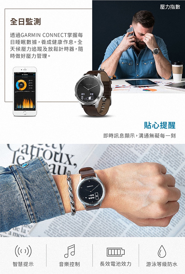 Garmin Vivomove HR 時尚智慧腕錶 運動款