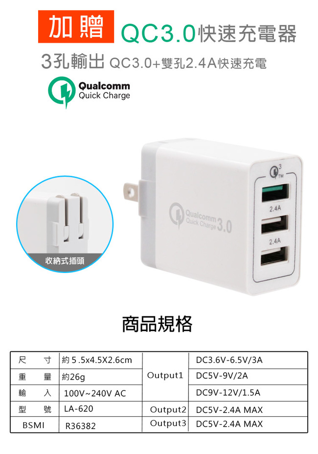 (贈QC3.0快速充電器) IS愛思 Qi-P01 雙線圈10W快充Qi無線充電板