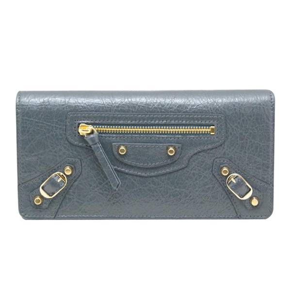 BALENCIAGA MONEY金釦羊皮釦式長夾(鉛灰色)