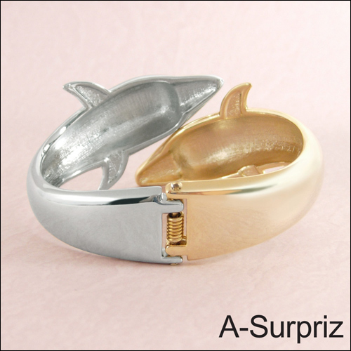 A-Surpriz 雙色海豚金屬手環(金銀)