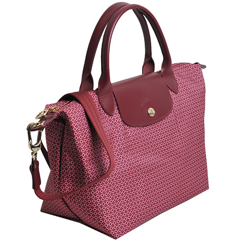 Longchamp LE PLIAGE系列帆布領帶圖騰水餃包(小/無花果色)