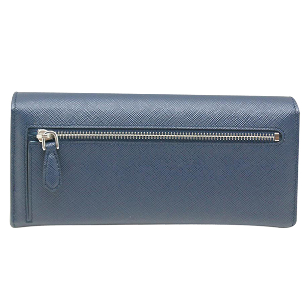PRADA Saffiano 浮雕防刮牛皮釦式長夾(附可拆式證夾/內淺藍/藍色)