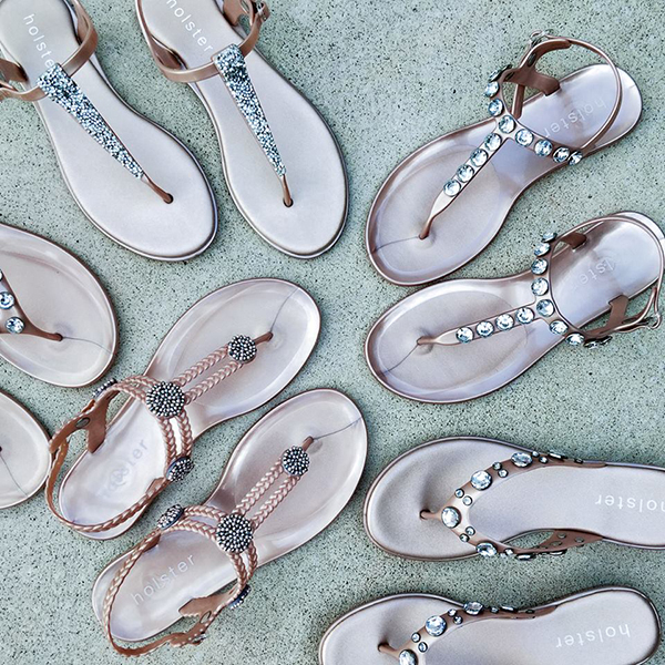 HOLSTER圓型水鑽一字帶涼鞋-海軍藍