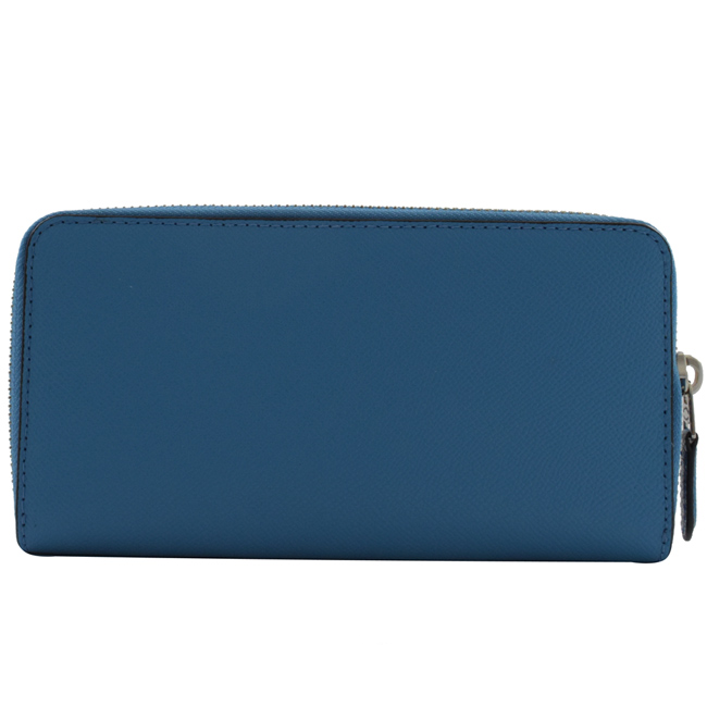 COACH 金屬LOGO防刮牛皮ㄇ字拉鍊長夾(湛藍)