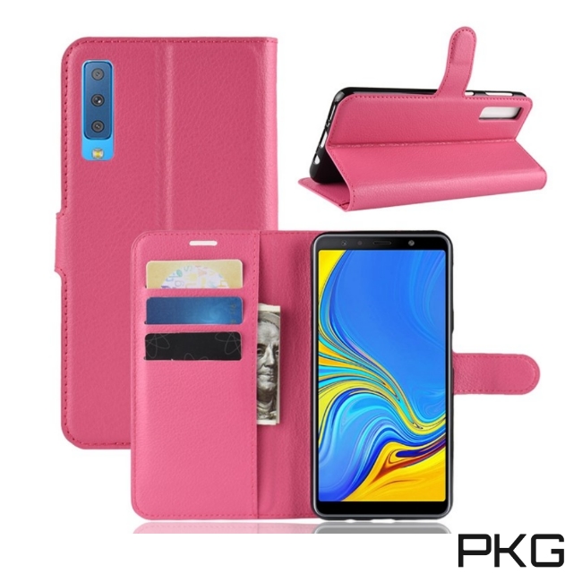 PKG 三星A9 2018 側翻式-精選皮套-經典款式-玫紅