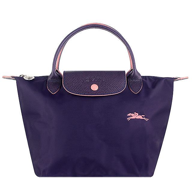 Longchamp Collection尼龍布刺繡品牌短帶水餃包(紫/小)