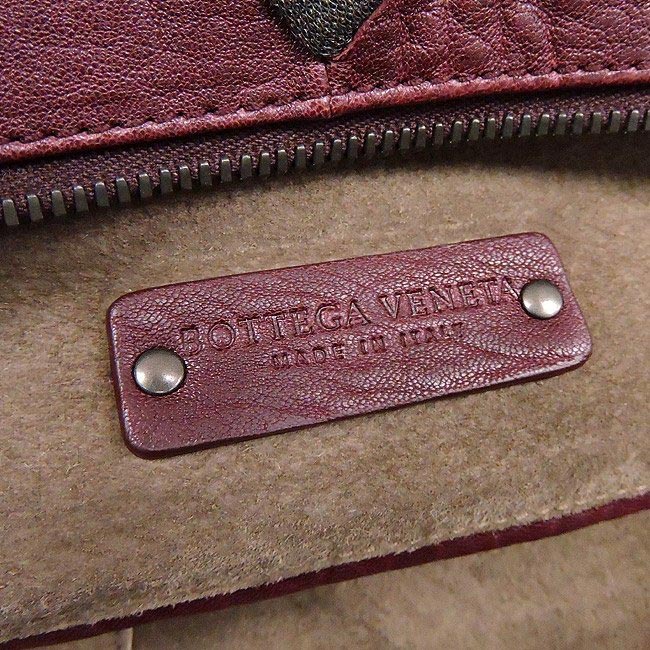 BOTTEGA VENETA 咖啡紅編織小羊皮波士頓包-大型