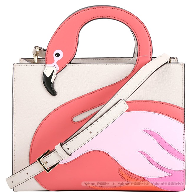 Kate Spade Flamingo Sam 紅鶴拼接防刮手提包(杏色)