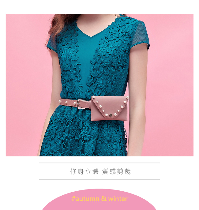 OUWEY歐薇 水溶蕾絲造型剪裁小蓋袖洋裝(綠)